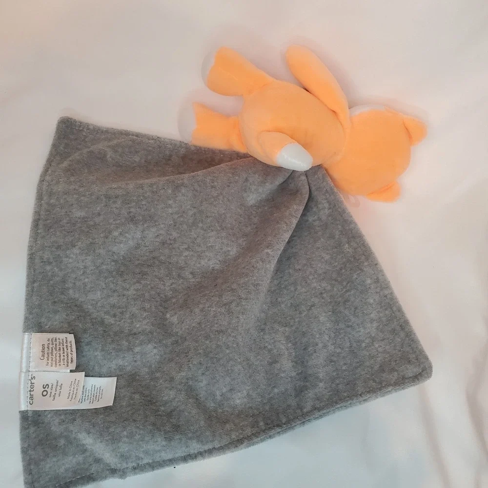 Carters Orange Fox Plush‎ Lovey Rattle Gray Fleece Security Blanket Baby Toy 10